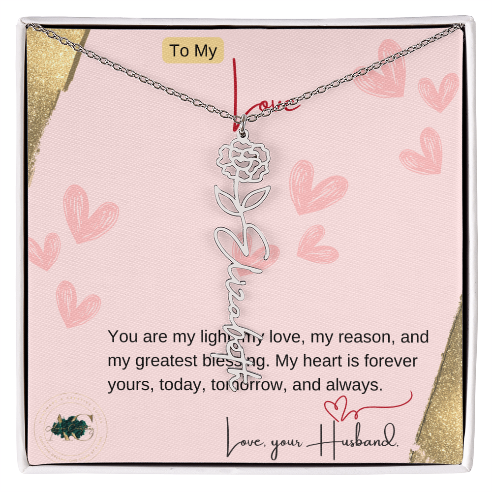 Custom Name Necklace with Personalized Message Card – Elegant Gift for Loved Ones